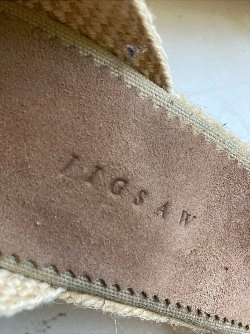 Jigsaw. Espadrille Wedge Sandals in Beige with Brown Straps